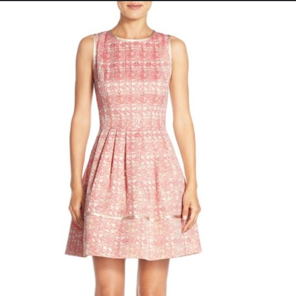 Vince Camuto Pink Metallic Jacquard Fit & Flare